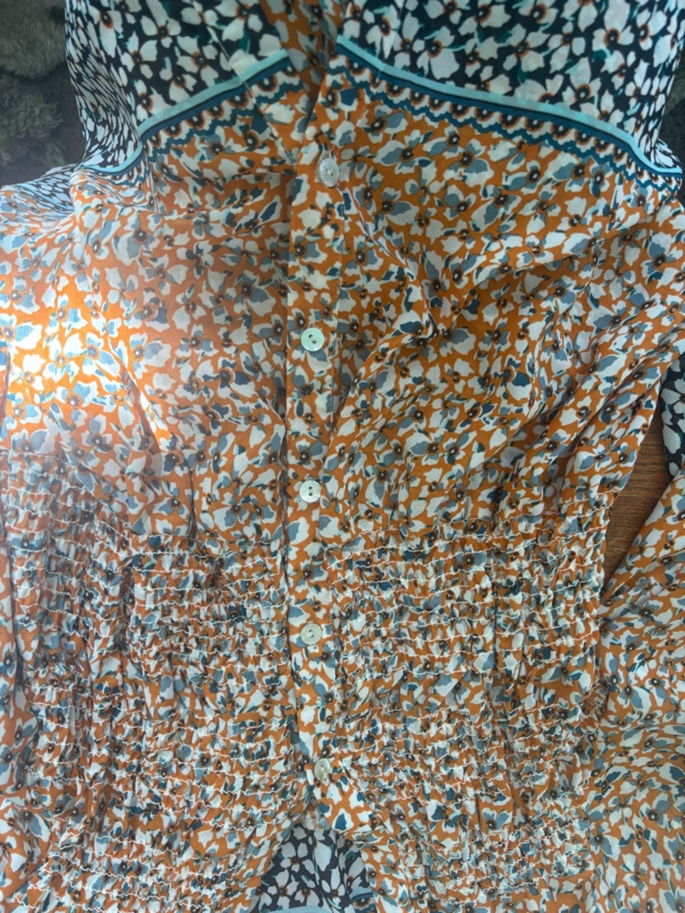 Figueroa & Flower Orange Floral Button Down Elastic Waist Mini Dress Women’s XL - Picture 4 of 8